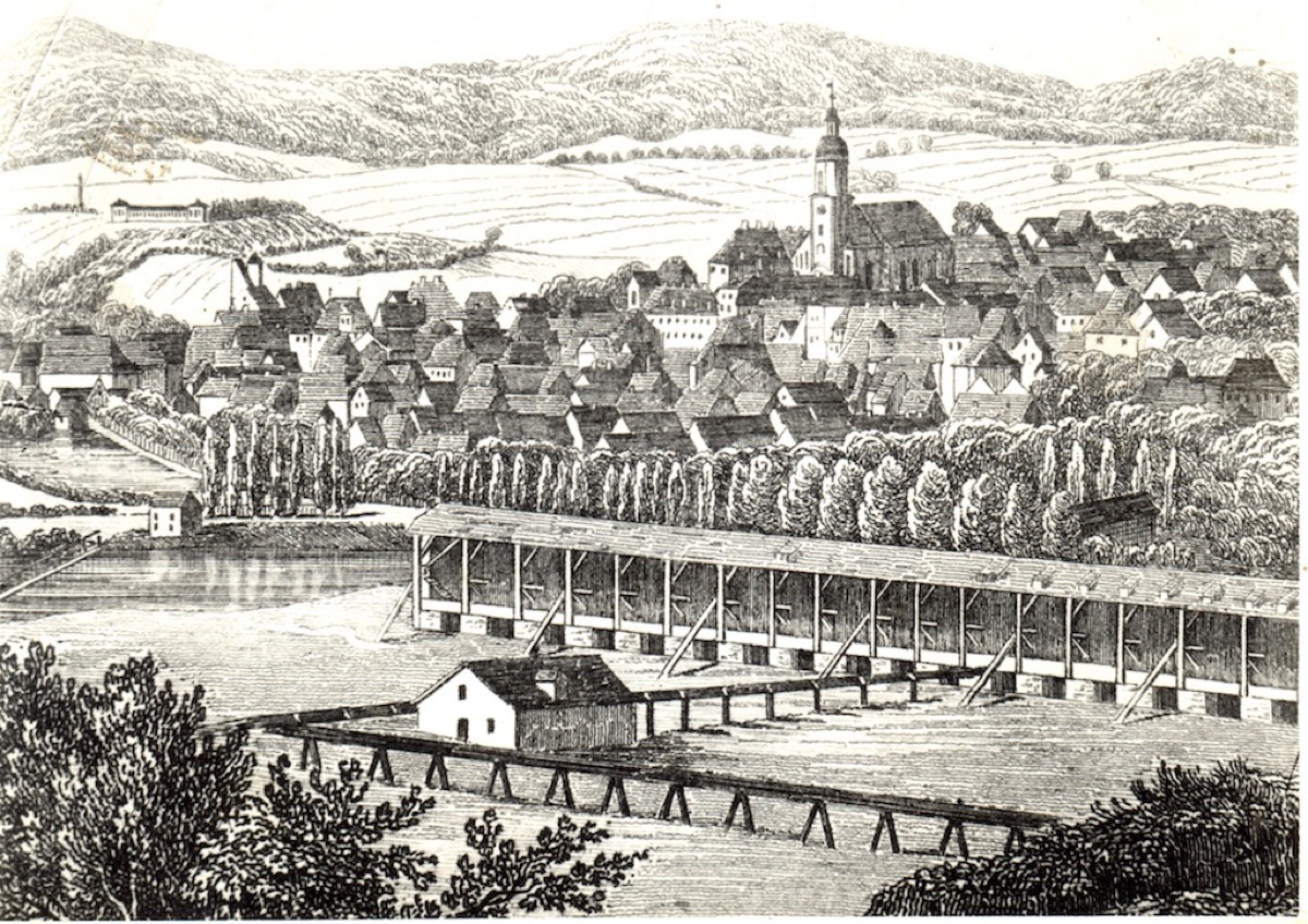 Historischer Stich von Bad Salzungen mit den Gradierwerken in der Werraaue